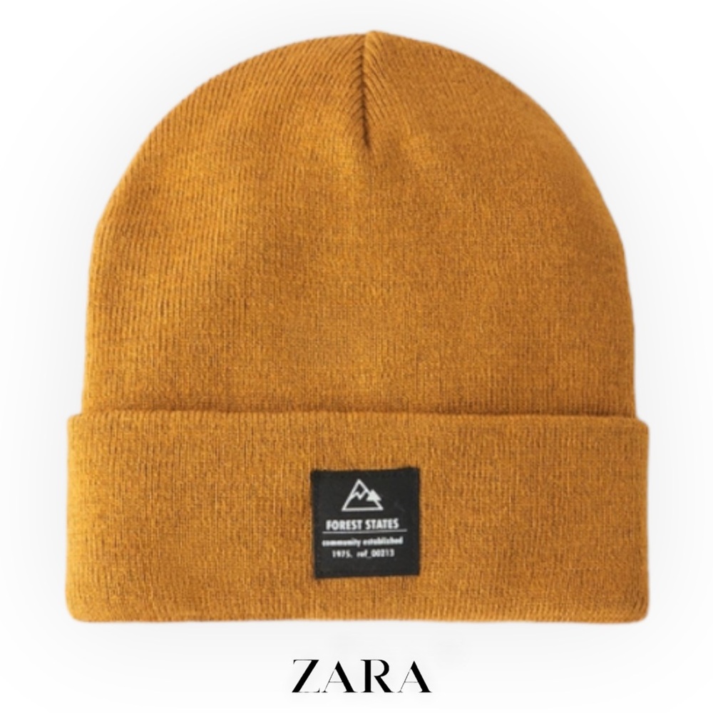 ZARA Kids | Mustard | ROLLED-UP KNIT HAT WITH LABEL